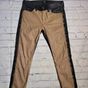 7 For All Mankind Pieced Cropped Skinny Black‎ Khaki Piecing Mid Rise Size 28